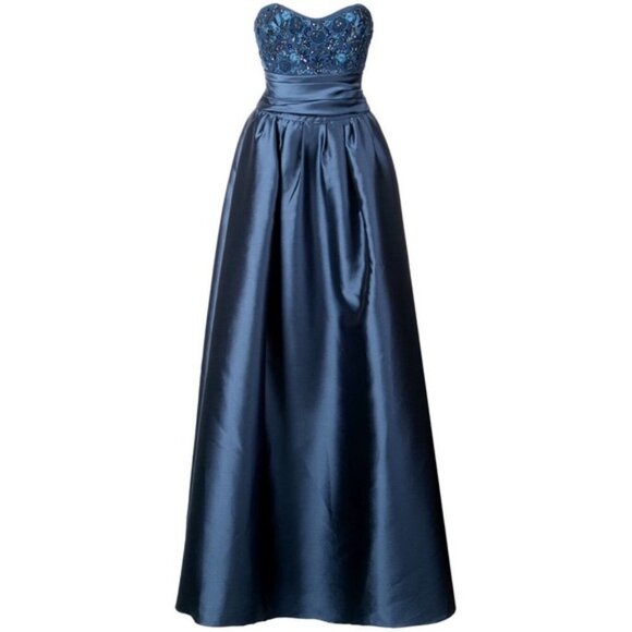 Marchesa Notte Strapless Navy Sequin Embellished Mikado Gown 6 - Picture 3 of 14